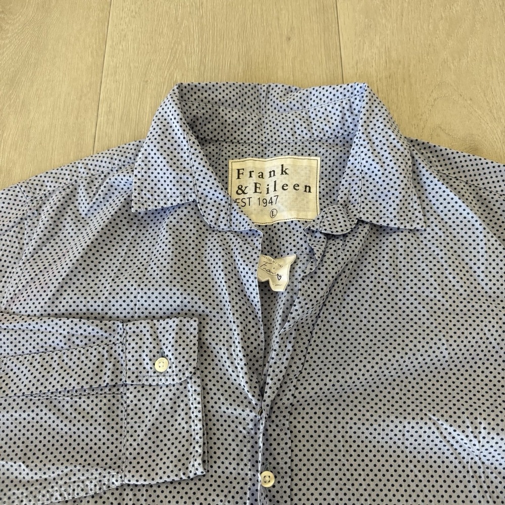 Frank & Eileen Frank Shirt Womens L Large Blue Polka Dot Button Up Long Sleeve